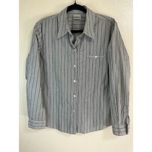 Chicos Black/Red Pinstripe Career Button Down Blouse, Size 2 (1X)